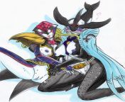 Medusa and Mezool from Kamen Rider Wizard and Kamen Rider OOO from kamen rider nadeshiko xxx